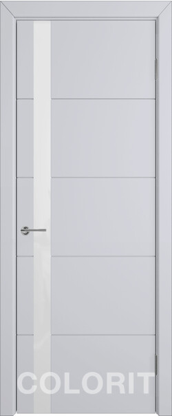 Межкомнатная дверь  COLORIT К4  ДО, массив + МДФ, эмаль, 800*2000, Цвет: Светло-серая эмаль, Lacobel белый лак